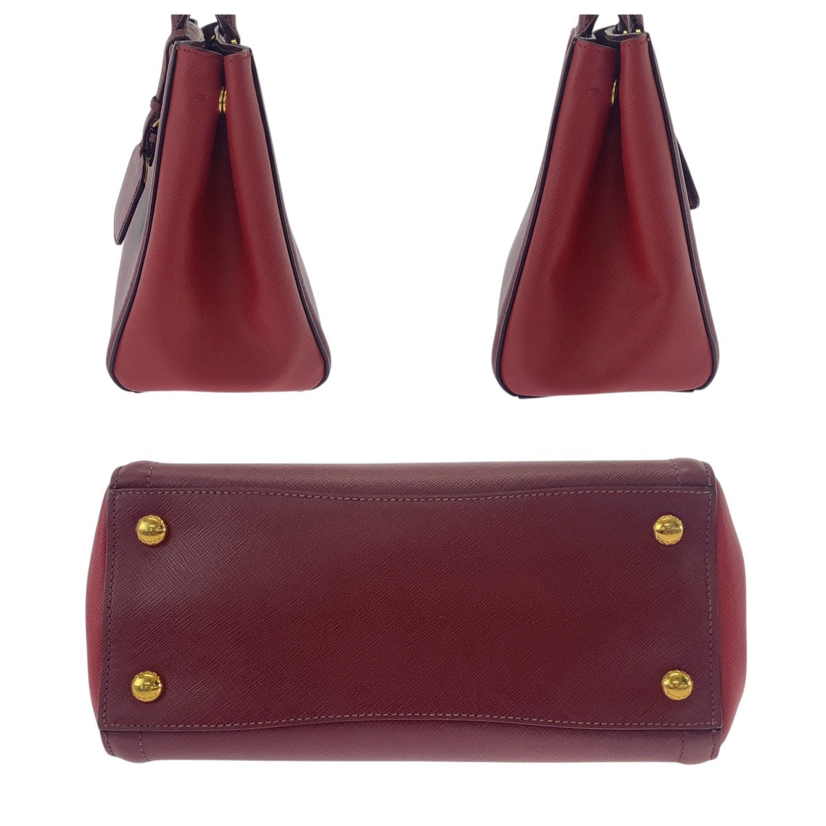 18657
PRADA プラダ サフィアーノ 三角ロゴプレート レッド ワインレッド ゴールド金具 レザー ハンドバッグ トートバッグ ショルダーバッグ 2WAY  レディース AB48