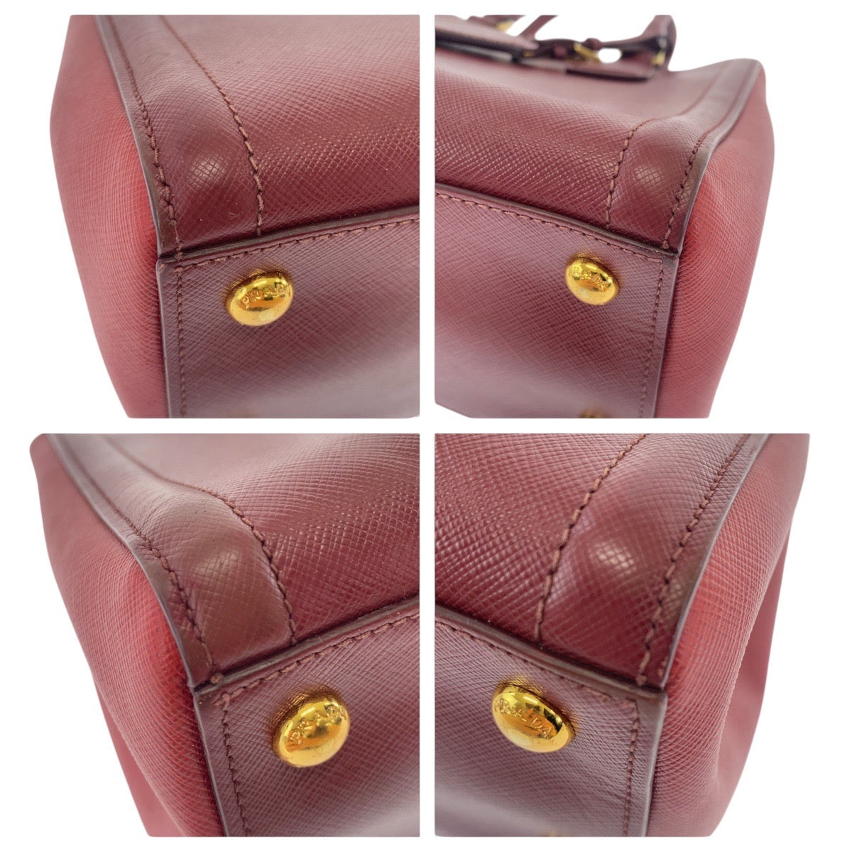 18657
PRADA プラダ サフィアーノ 三角ロゴプレート レッド ワインレッド ゴールド金具 レザー ハンドバッグ トートバッグ ショルダーバッグ 2WAY  レディース AB48
