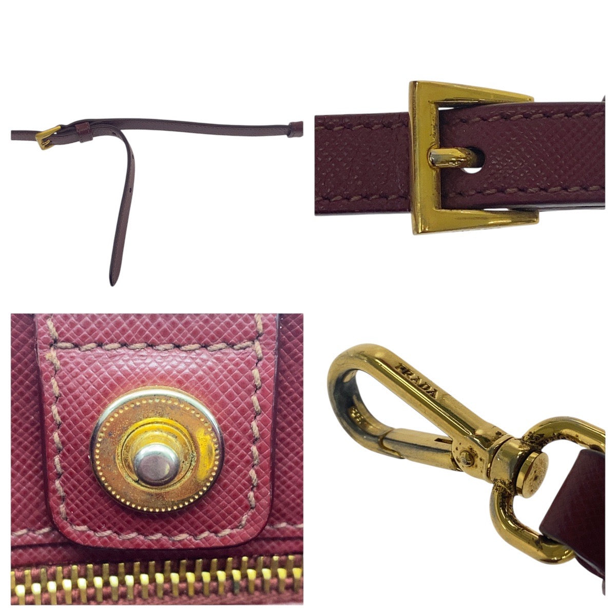 18657
PRADA プラダ サフィアーノ 三角ロゴプレート レッド ワインレッド ゴールド金具 レザー ハンドバッグ トートバッグ ショルダーバッグ 2WAY  レディース AB48