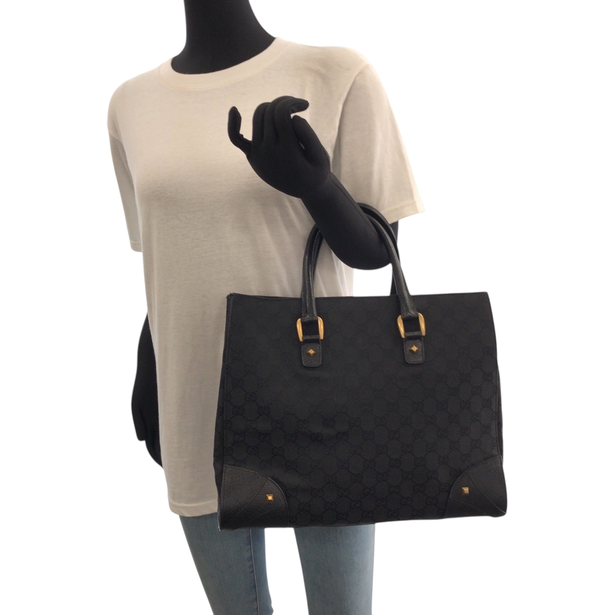 18658
GUCCI グッチ ブラック 黒 ゴールド金具 GGキャンバス 120897 トートバッグ ショルダーバッグ レディース ABP42