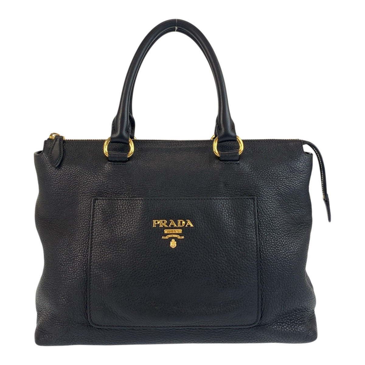 18661
PRADA プラダ ヴィッテロダイノ ブラック 黒 ゴールド金具 レザー ハンドバッグ トートバッグ  レディース AB78