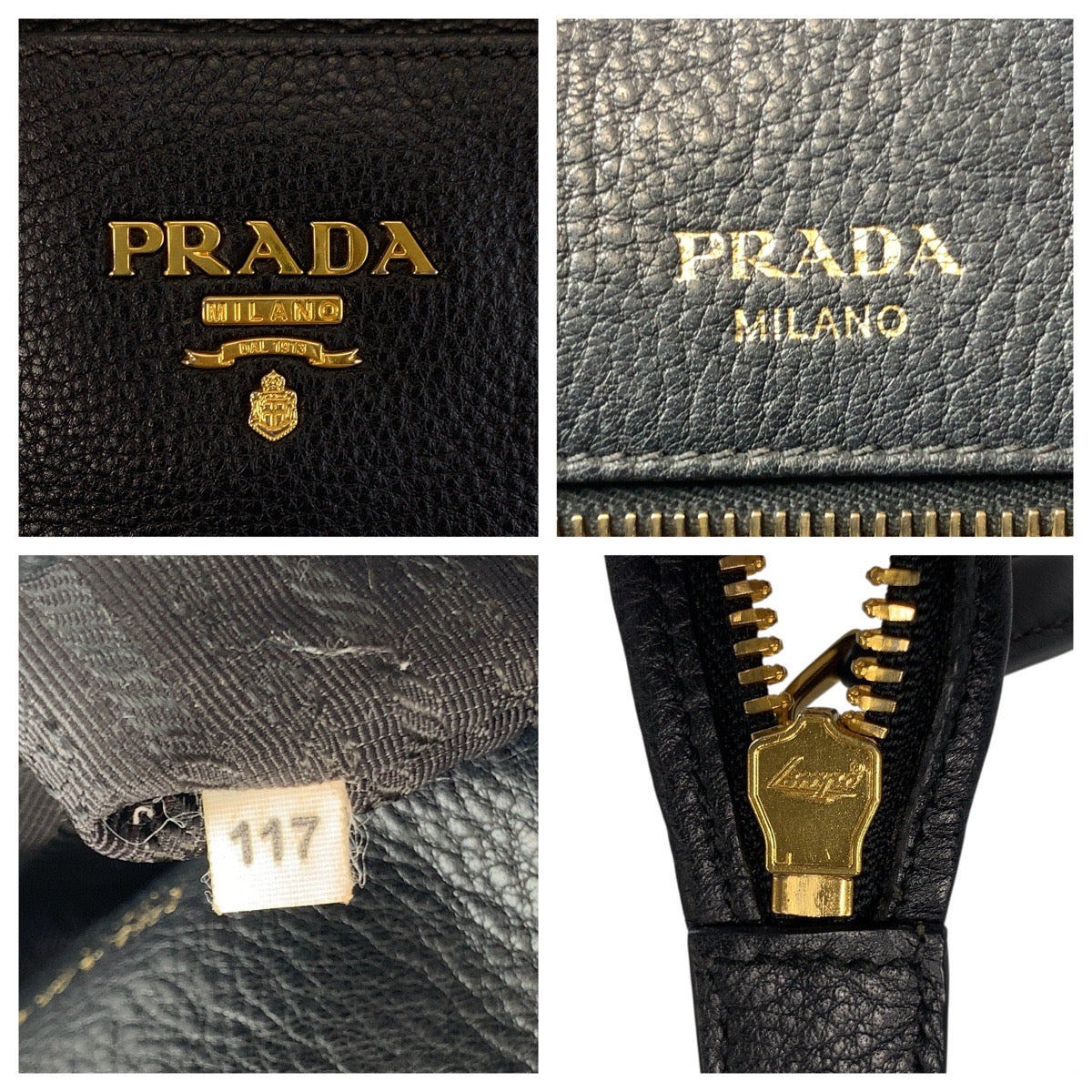 18661
PRADA プラダ ヴィッテロダイノ ブラック 黒 ゴールド金具 レザー ハンドバッグ トートバッグ  レディース AB78