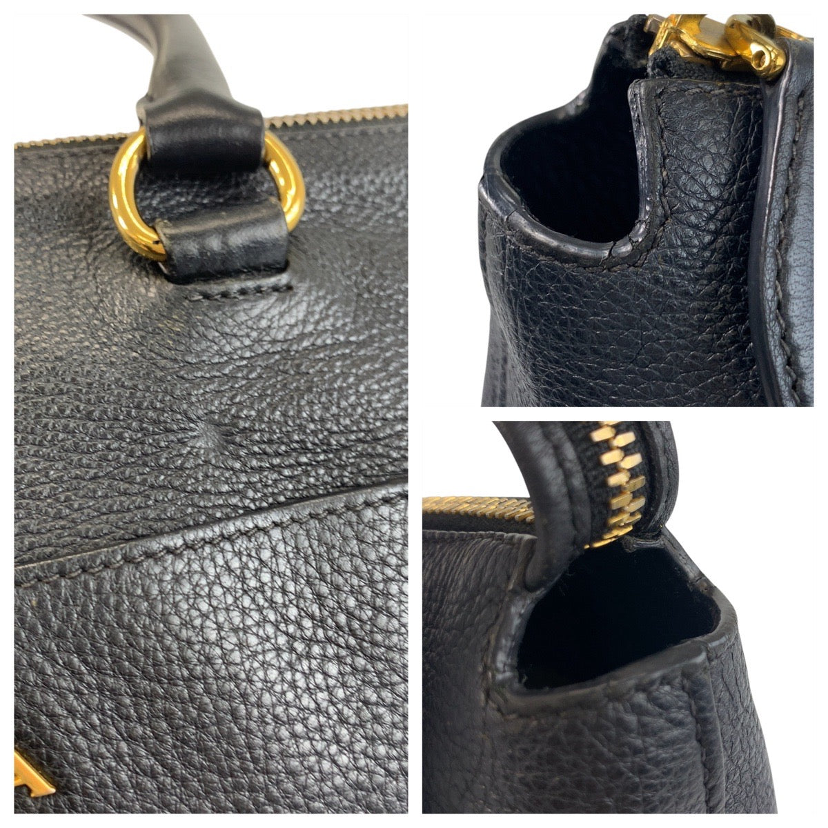18661
PRADA プラダ ヴィッテロダイノ ブラック 黒 ゴールド金具 レザー ハンドバッグ トートバッグ  レディース AB78