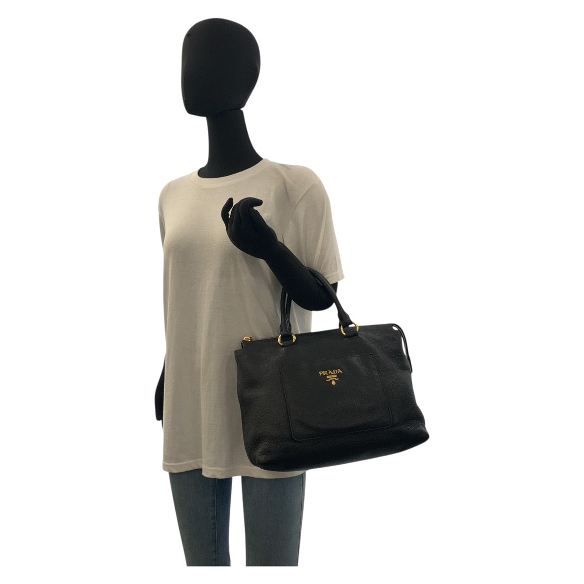 18661
PRADA プラダ ヴィッテロダイノ ブラック 黒 ゴールド金具 レザー ハンドバッグ トートバッグ  レディース AB78