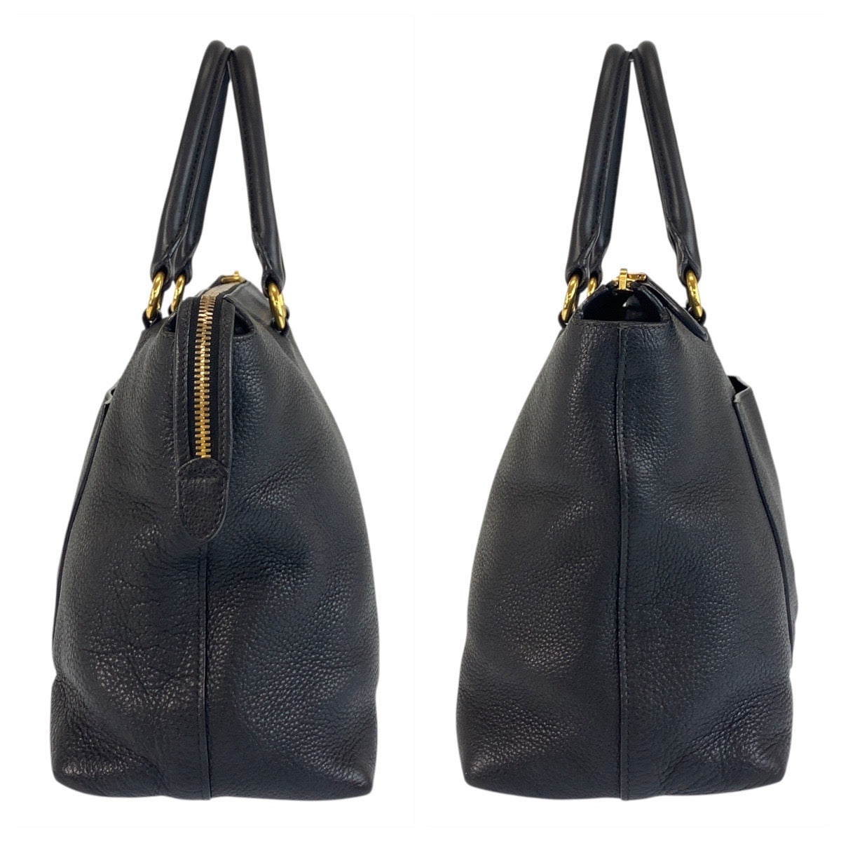18661
PRADA プラダ ヴィッテロダイノ ブラック 黒 ゴールド金具 レザー ハンドバッグ トートバッグ  レディース AB78