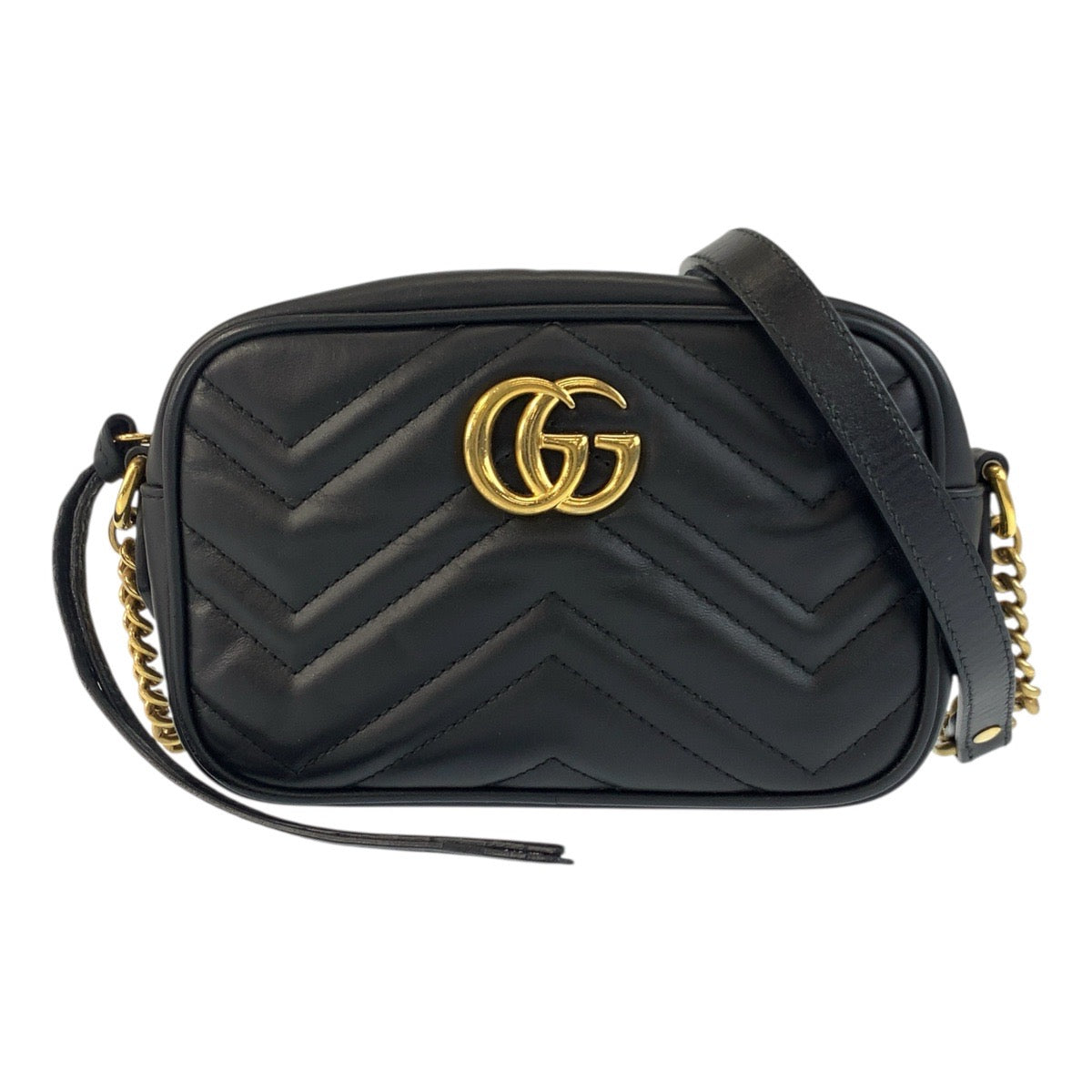 18662
GUCCI グッチ GGマーモント ミニ カメラバッグ ブラック 黒 ゴールド金具 レザー 634785 ショルダーバッグ ポシェット  レディース A100