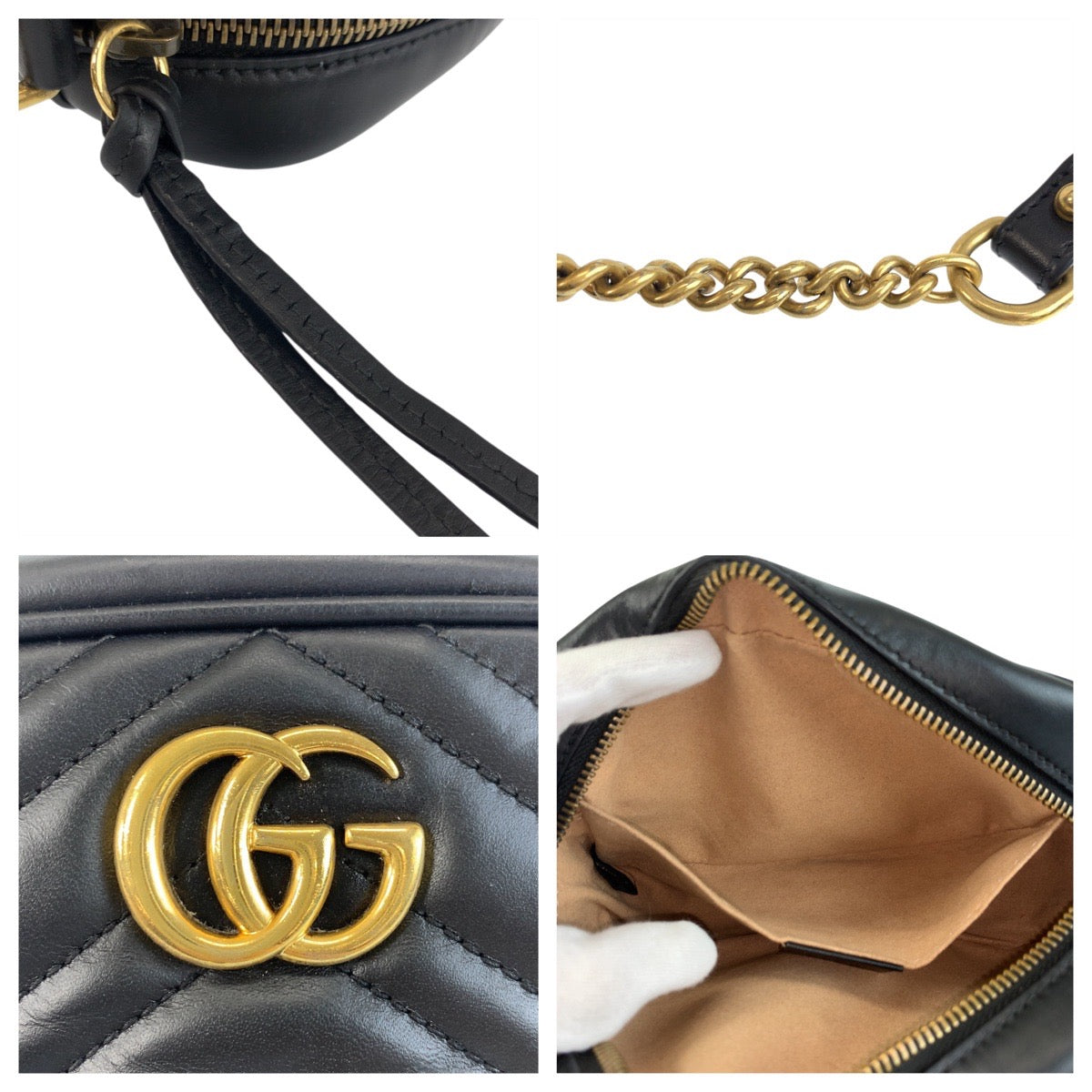 18662
GUCCI グッチ GGマーモント ミニ カメラバッグ ブラック 黒 ゴールド金具 レザー 634785 ショルダーバッグ ポシェット  レディース A100