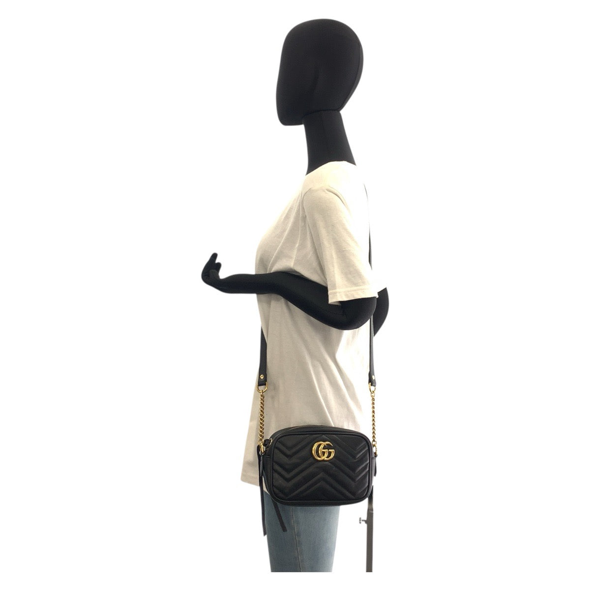 18662
GUCCI グッチ GGマーモント ミニ カメラバッグ ブラック 黒 ゴールド金具 レザー 634785 ショルダーバッグ ポシェット  レディース A100