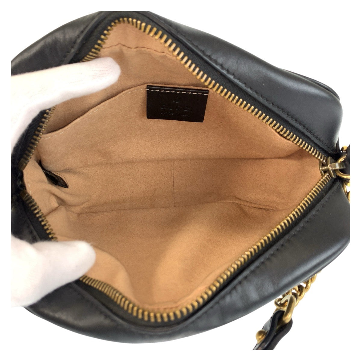 18662
GUCCI グッチ GGマーモント ミニ カメラバッグ ブラック 黒 ゴールド金具 レザー 634785 ショルダーバッグ ポシェット  レディース A100