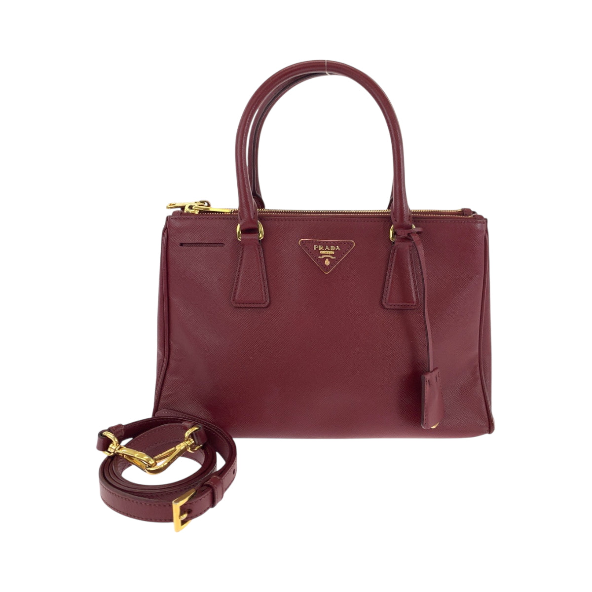 18663
PRADA プラダ サフィアーノ ガレリア ボルドー ゴールド金具 レザー ショルダーバッグ ハンドバッグ 2way  レディース ABP64