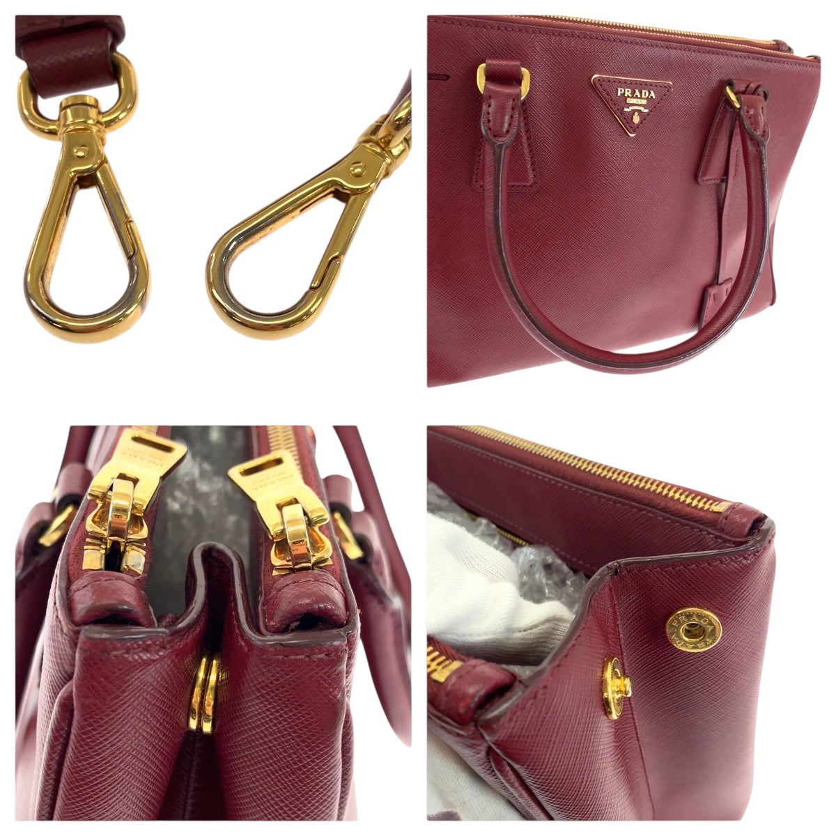 18663
PRADA プラダ サフィアーノ ガレリア ボルドー ゴールド金具 レザー ショルダーバッグ ハンドバッグ 2way  レディース ABP64