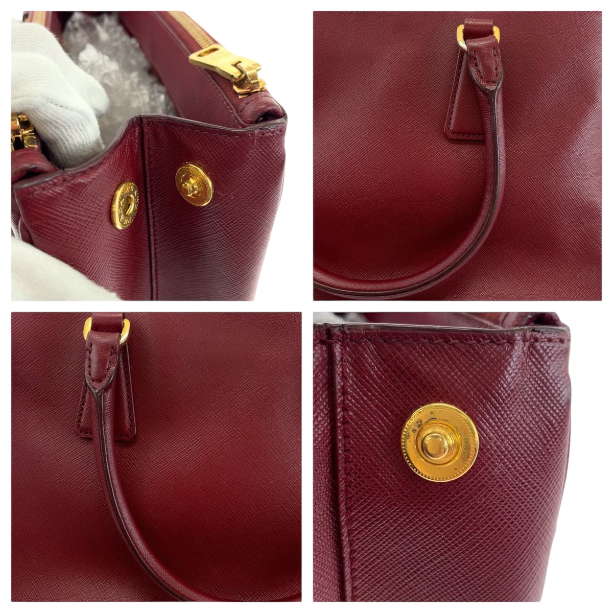 18663
PRADA プラダ サフィアーノ ガレリア ボルドー ゴールド金具 レザー ショルダーバッグ ハンドバッグ 2way  レディース ABP64