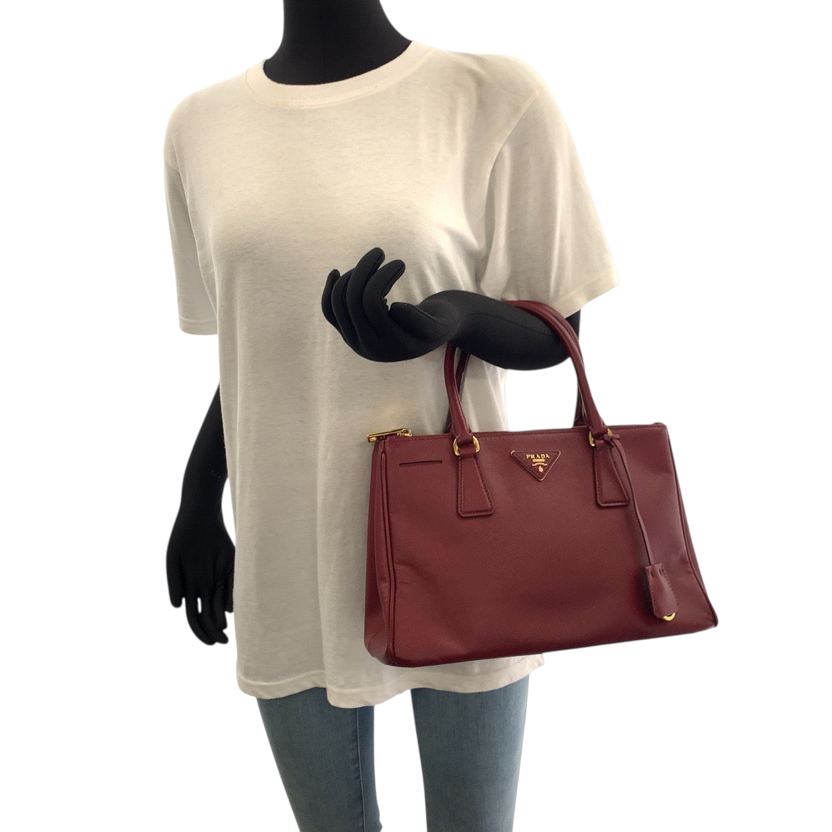 18663
PRADA プラダ サフィアーノ ガレリア ボルドー ゴールド金具 レザー ショルダーバッグ ハンドバッグ 2way  レディース ABP64