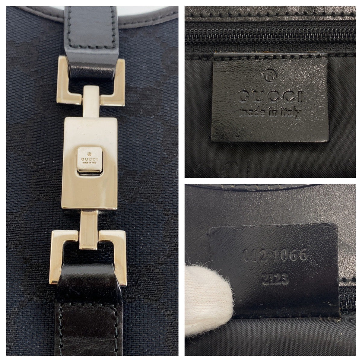 18664
GUCCI グッチ ジャッキー ブラック 黒 シルバー金具 GGキャンバス / レザー 002 1066 ショルダーバッグ レディース A62
