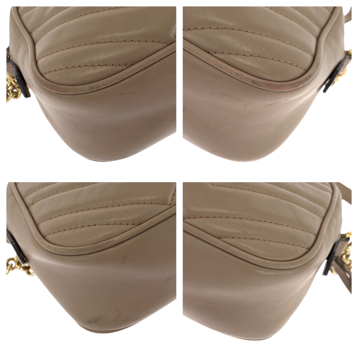 18666
GUCCI グッチ キルティング GGマーモント ベージュ ゴールド金具 レザー 447632 ショルダーバッグ ポシェット  レディース