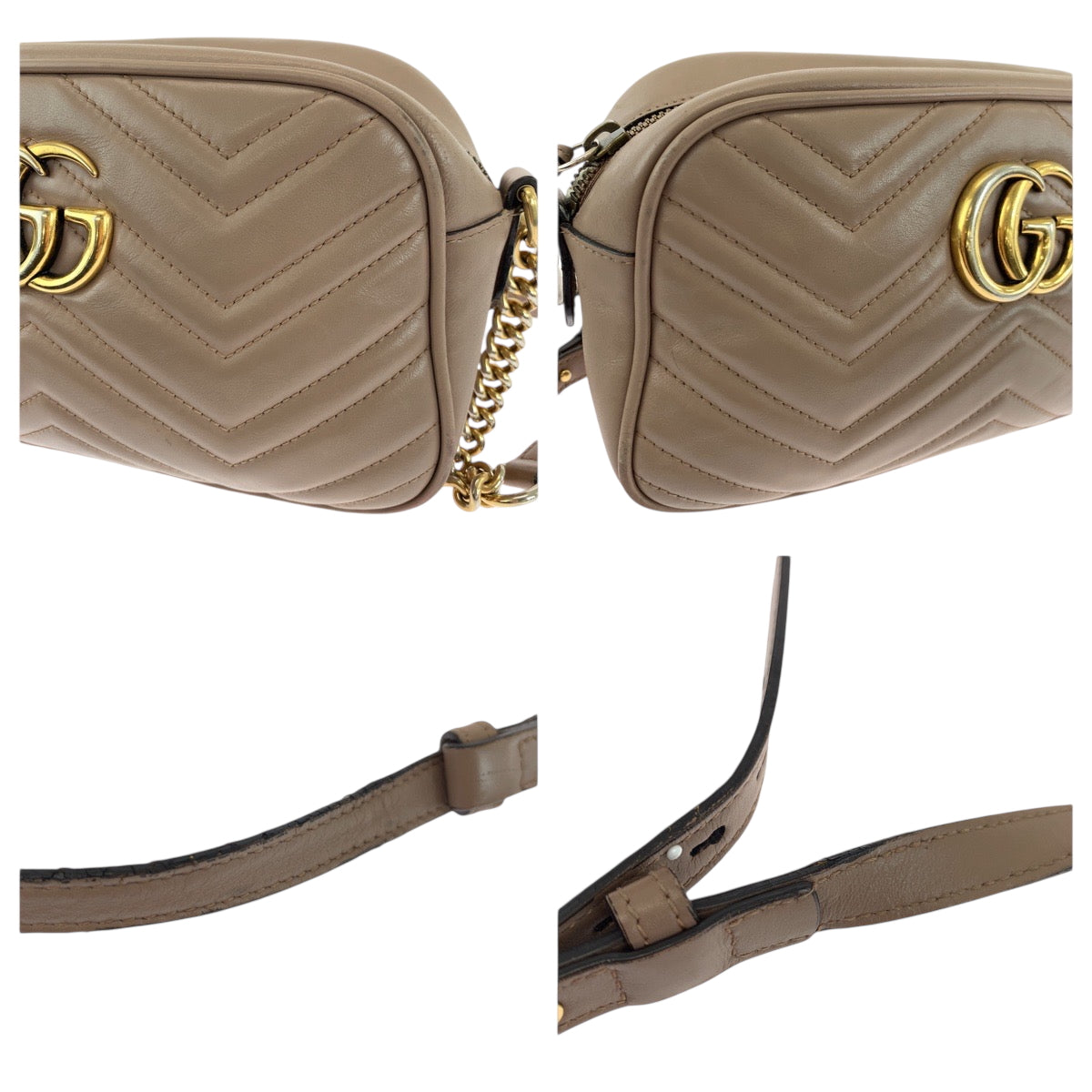 18666
GUCCI グッチ キルティング GGマーモント ベージュ ゴールド金具 レザー 447632 ショルダーバッグ ポシェット  レディース