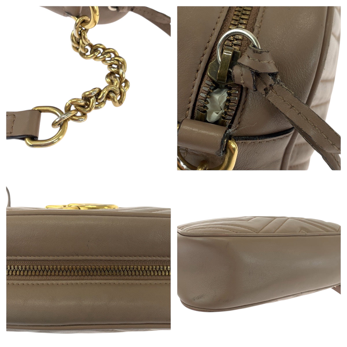 18666
GUCCI グッチ キルティング GGマーモント ベージュ ゴールド金具 レザー 447632 ショルダーバッグ ポシェット  レディース