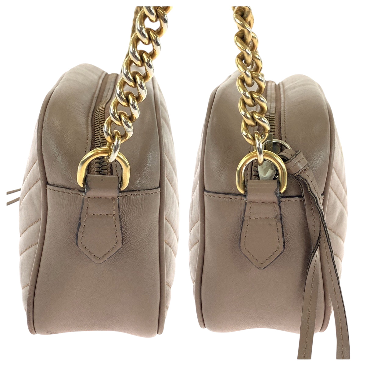 18666
GUCCI グッチ キルティング GGマーモント ベージュ ゴールド金具 レザー 447632 ショルダーバッグ ポシェット  レディース