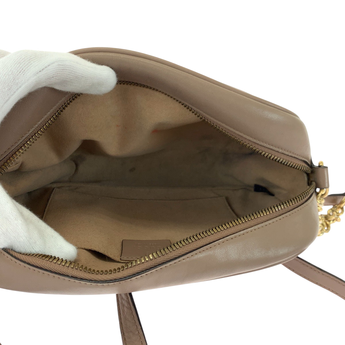 18666
GUCCI グッチ キルティング GGマーモント ベージュ ゴールド金具 レザー 447632 ショルダーバッグ ポシェット  レディース