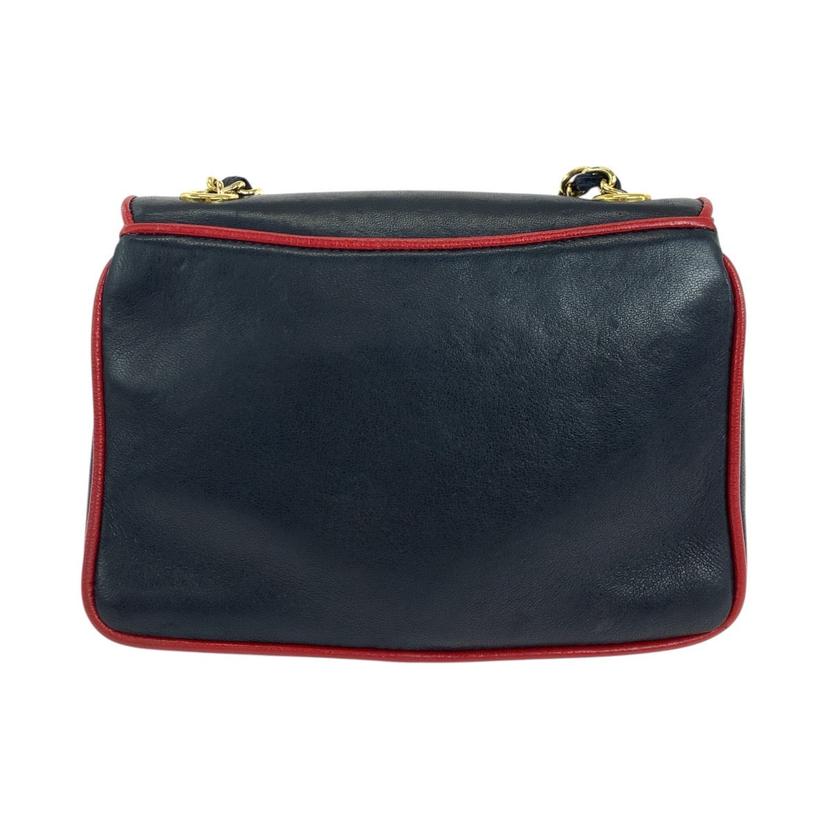 18667
CHANEL シャネル ヴィンテージ デカココマーク ネイビー レッド ゴールド金具 ラムスキン チェーンショルダーバッグ ポシェット レディース ABP215