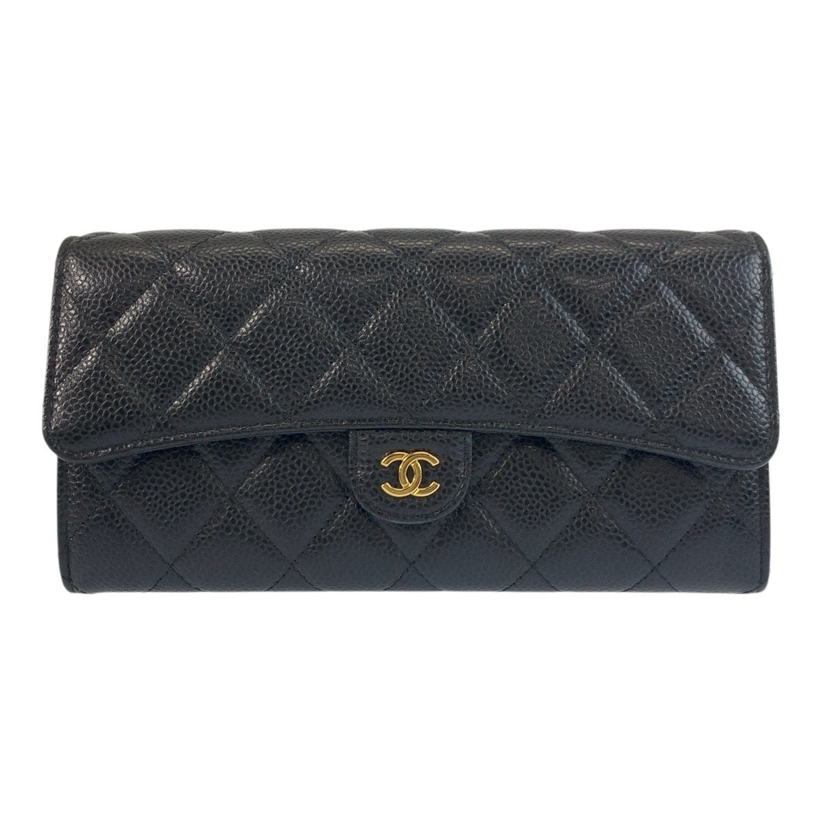 18669
CHANEL シャネル マトラッセ ココマーク ブラック 黒 ゴールド金具 キャビアスキン 長財布 ロングウォレット  レディース ABP72