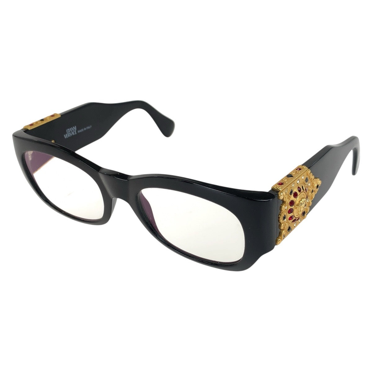 18671
Gianni Versace ジャンニ ヴェルサーチ ヴィンテージ メデューサ ビジュー ブラック 黒 ゴールド金具 プラスチック MOD 413/H COL Z52 サングラス 男女兼用 スクエア  メンズ