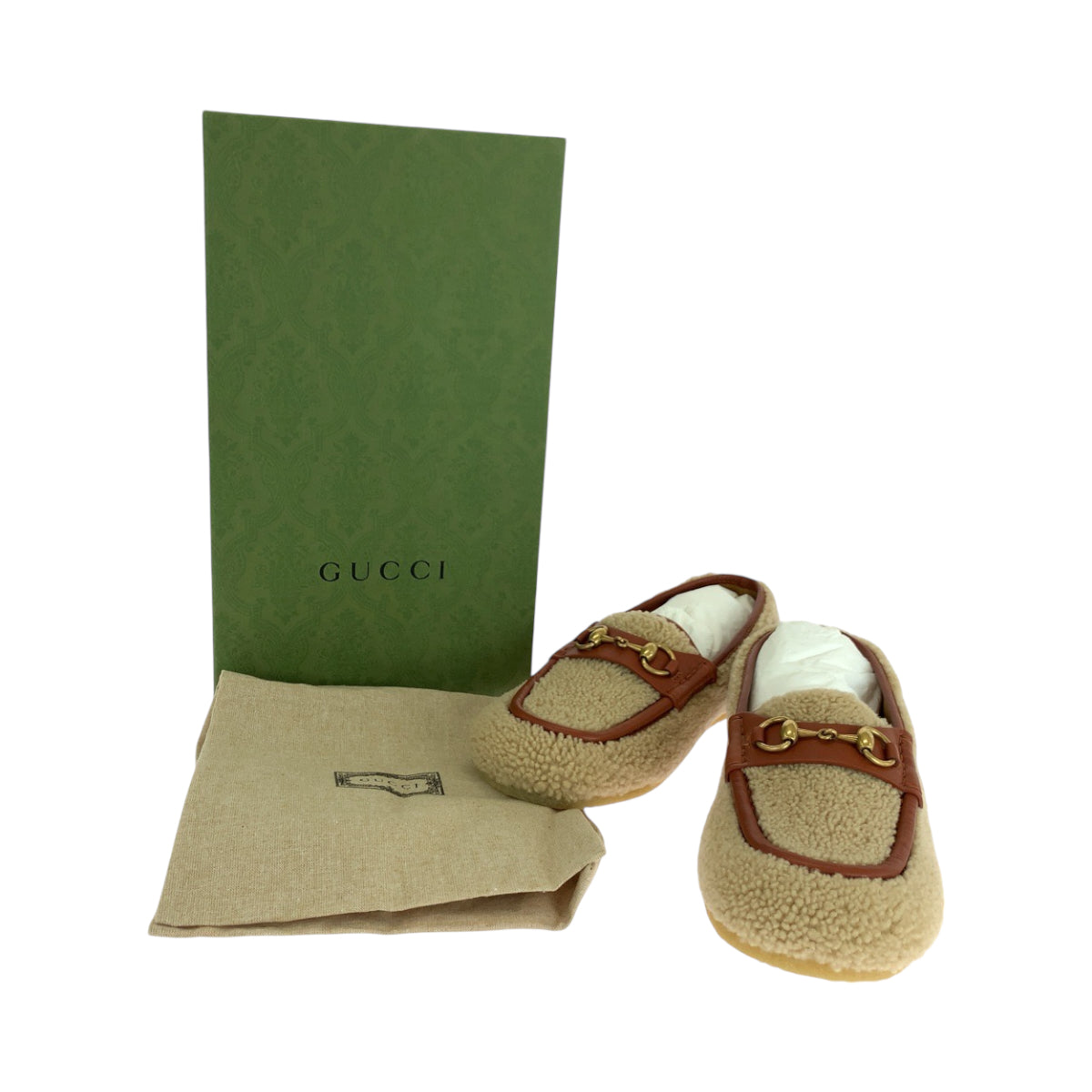 18679
GUCCI グッチ ホースビット ムートン サイズ8 ブラウン ゴールド金具 ムートン 716017 ローファー モカシン メンズ N30