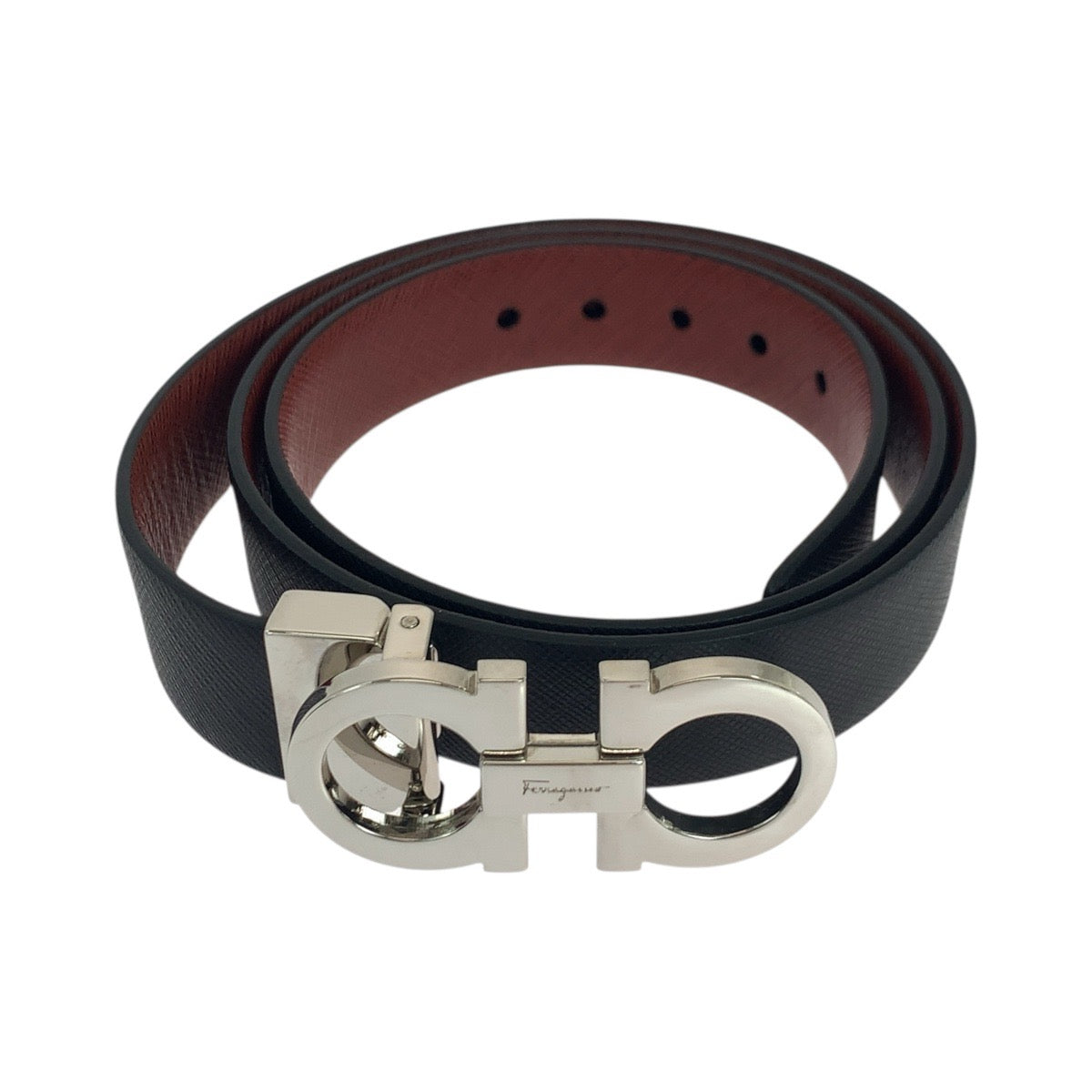 18683
Salvatore Ferragamo サルヴァトーレフェラガモ ガンチーニ ブラック 黒 シルバー金具 レザー ベルト 男女兼用  レディース SA16