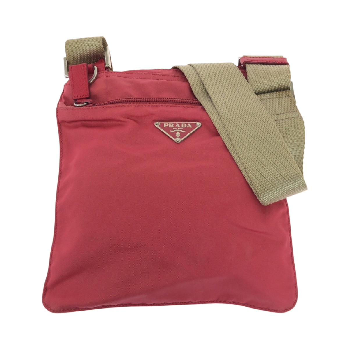 18685
PRADA プラダ テスート 三角ロゴプレート ピンク ベージュ シルバー金具 ナイロン ショルダーバッグ サコッシュ  レディース AB16