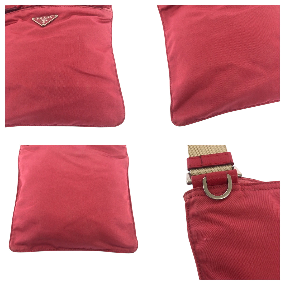 18685
PRADA プラダ テスート 三角ロゴプレート ピンク ベージュ シルバー金具 ナイロン ショルダーバッグ サコッシュ  レディース AB16
