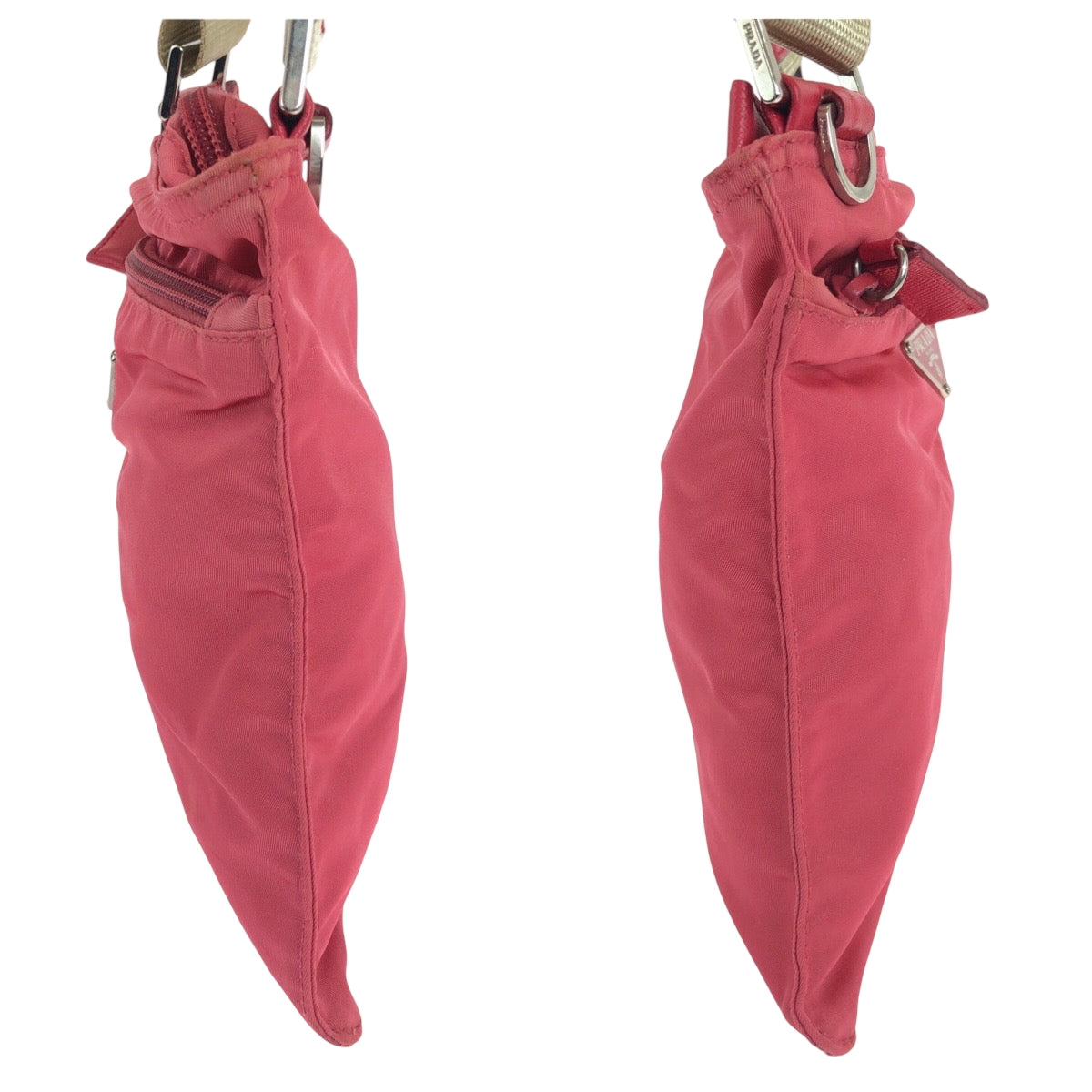 18685
PRADA プラダ テスート 三角ロゴプレート ピンク ベージュ シルバー金具 ナイロン ショルダーバッグ サコッシュ  レディース AB16