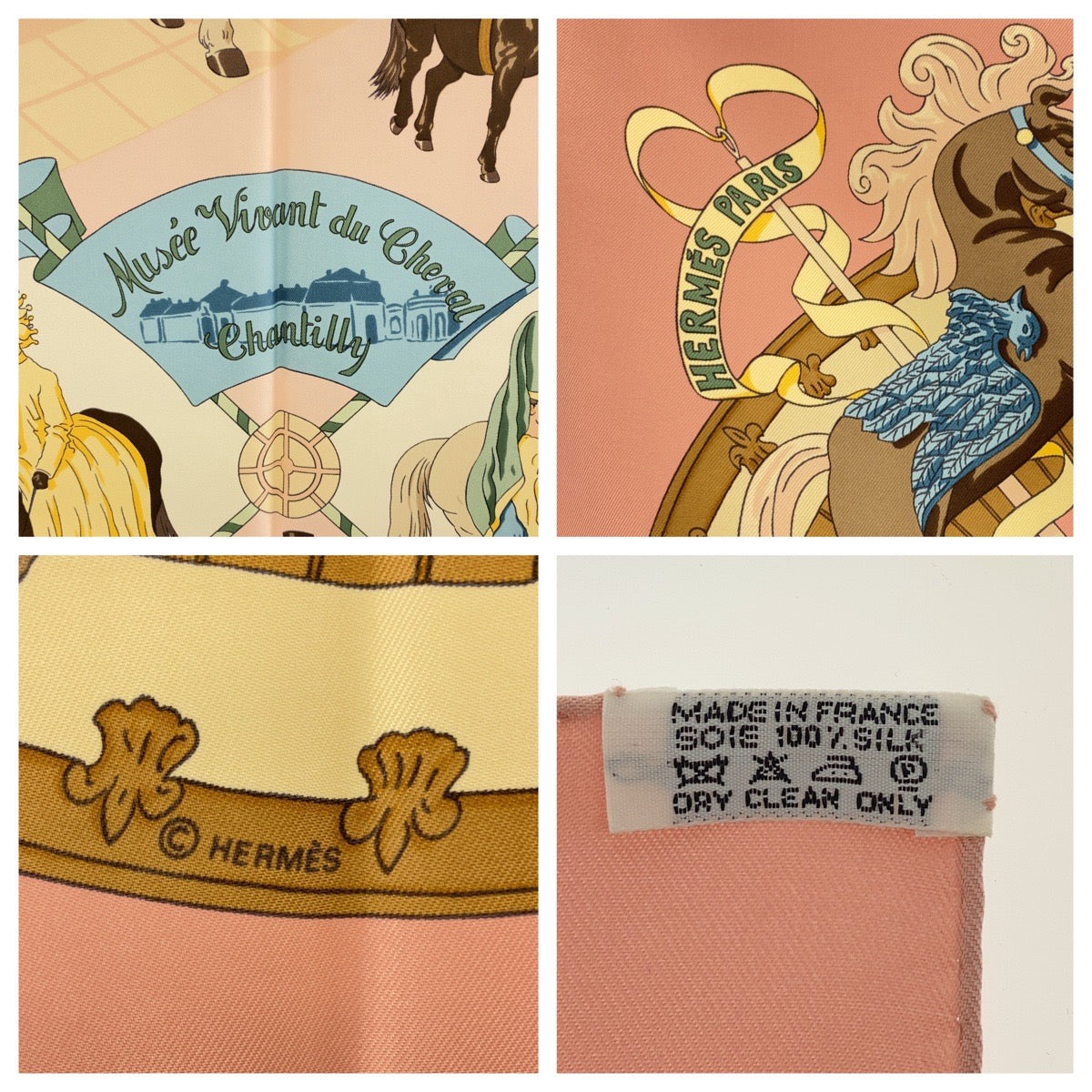18686
HERMES エルメス カレ90 Musee Vivant du Cheval Chantilly ピンク マルチカラー シルク スカーフ  レディース A20
