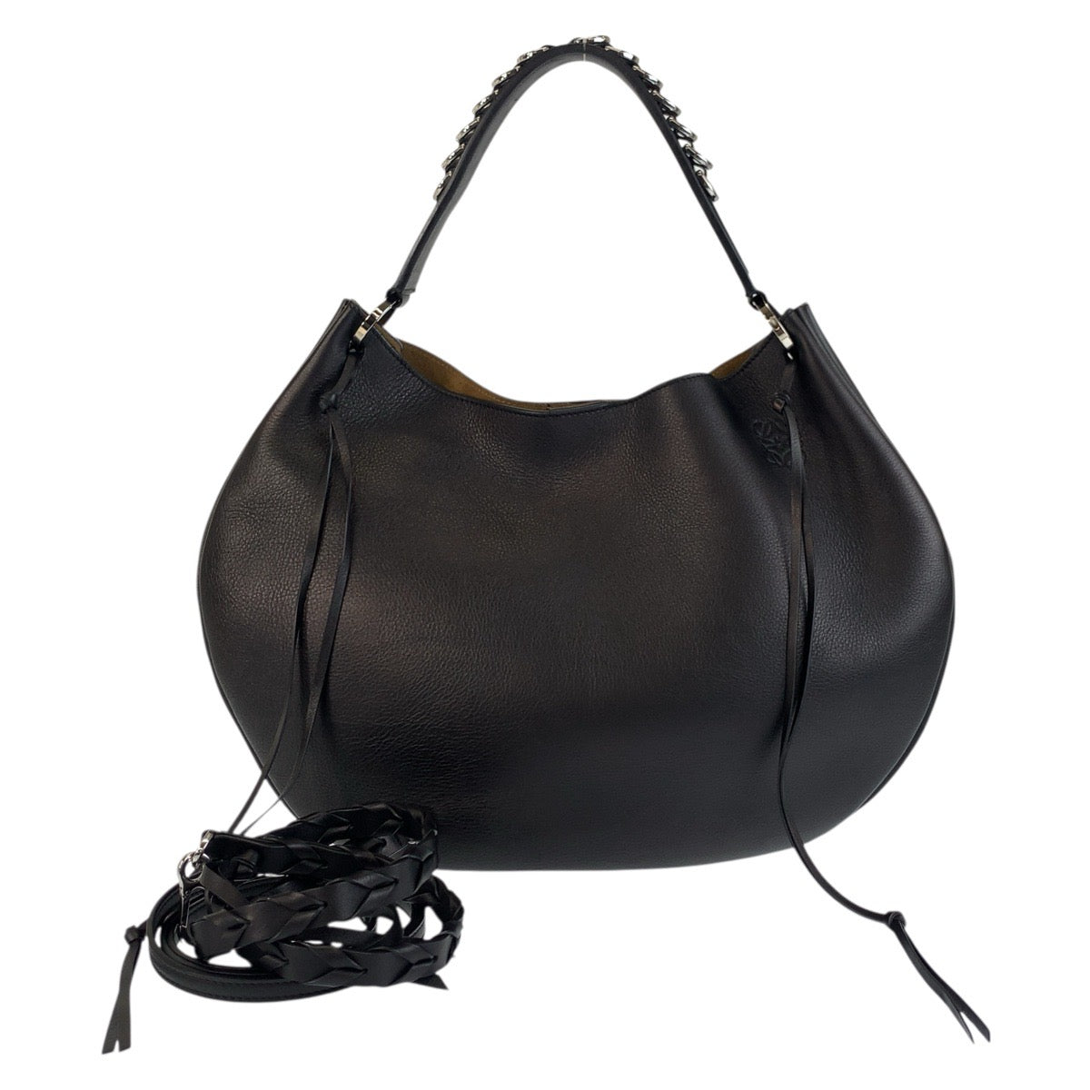 18688
LOEWE ロエベ アナグラム フォーチュン ホーボー ブラック 黒 シルバー金具 レザー ショルダーバッグ 2way  レディース A100