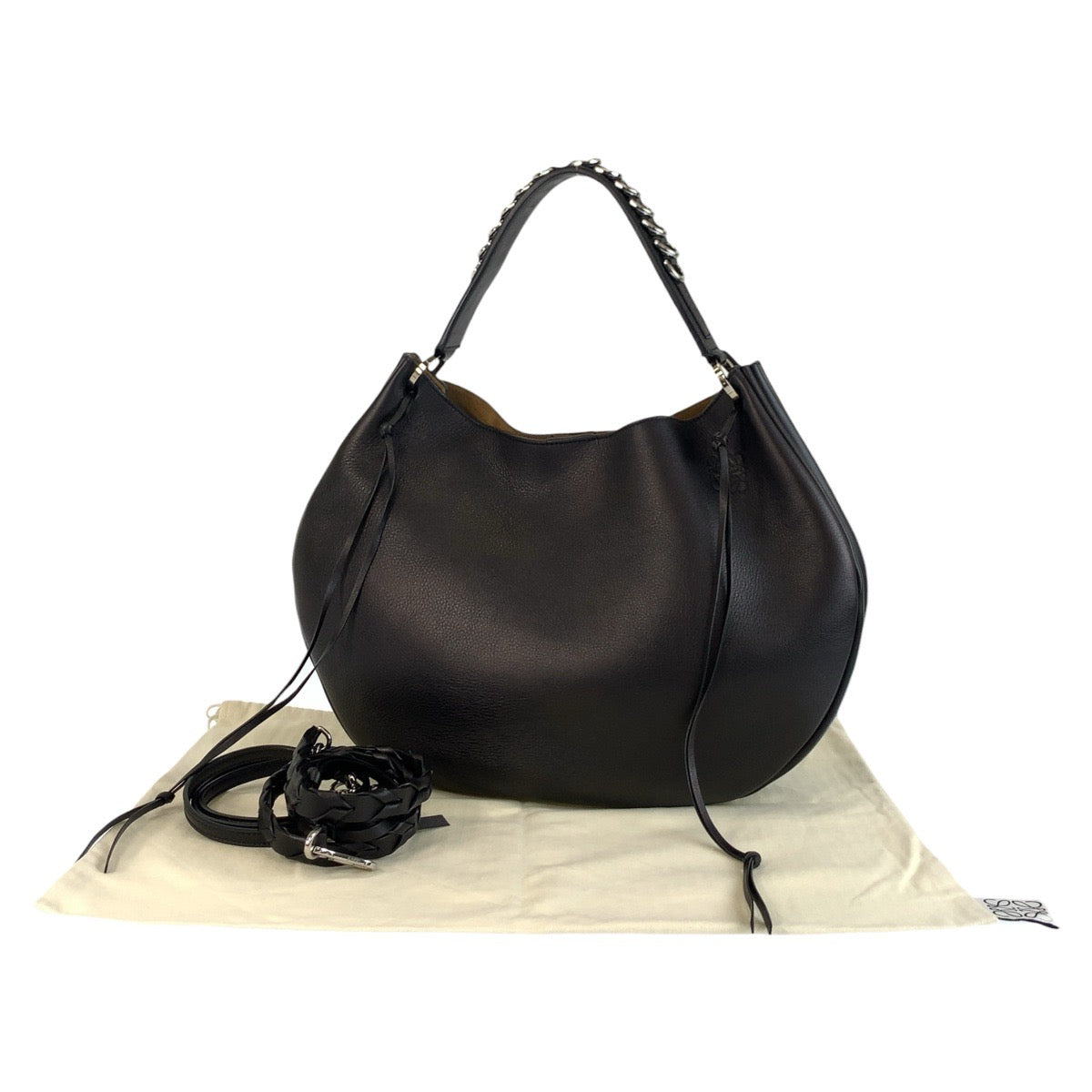 18688
LOEWE ロエベ アナグラム フォーチュン ホーボー ブラック 黒 シルバー金具 レザー ショルダーバッグ 2way  レディース A100