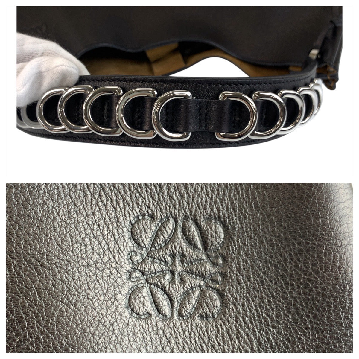18688
LOEWE ロエベ アナグラム フォーチュン ホーボー ブラック 黒 シルバー金具 レザー ショルダーバッグ 2way  レディース A100