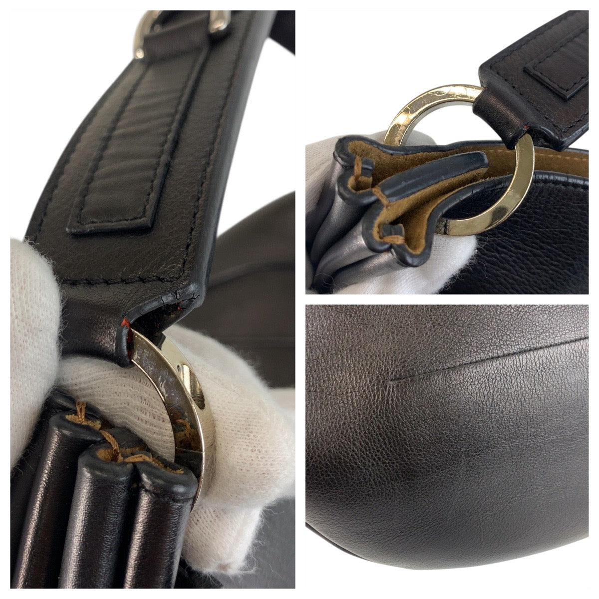 18688
LOEWE ロエベ アナグラム フォーチュン ホーボー ブラック 黒 シルバー金具 レザー ショルダーバッグ 2way  レディース A100