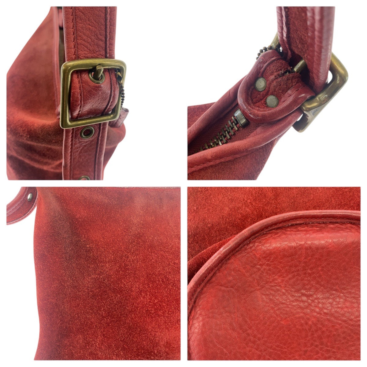 18689
COACH コーチ ヴィンテージ オールドコーチ レッド ゴールド金具 スウェード / レザー ショルダーバッグ  レディース