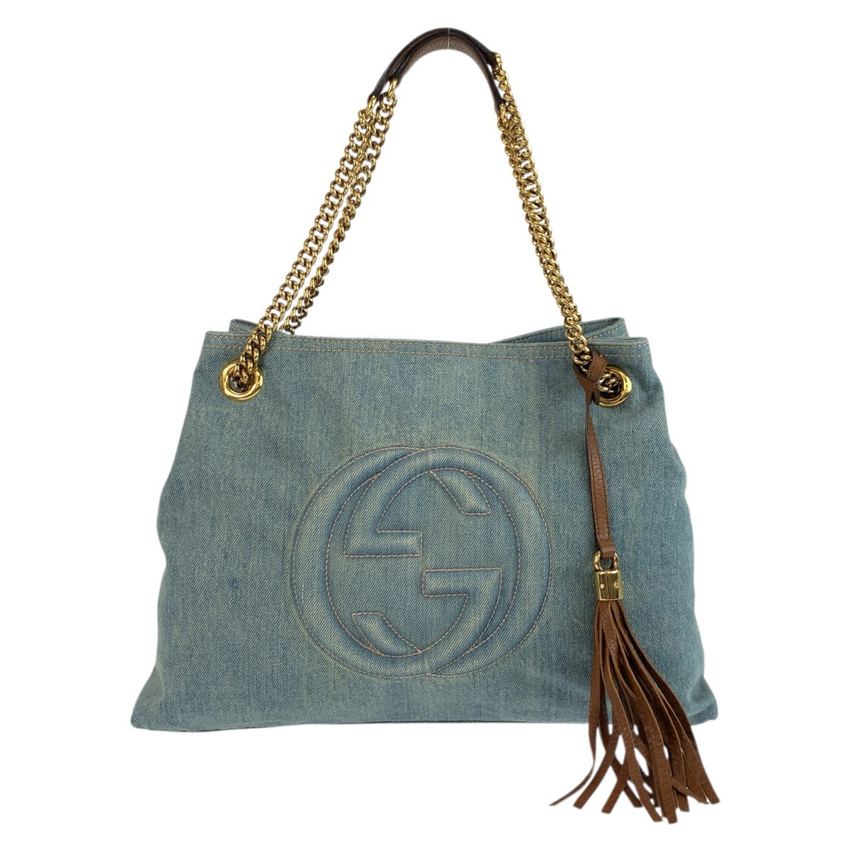 18694
GUCCI グッチ ソーホー インターロッキング ブルー ブラウン ゴールド金具 デニム 308982 ショルダーバッグ トートバッグ  レディース ABP78
