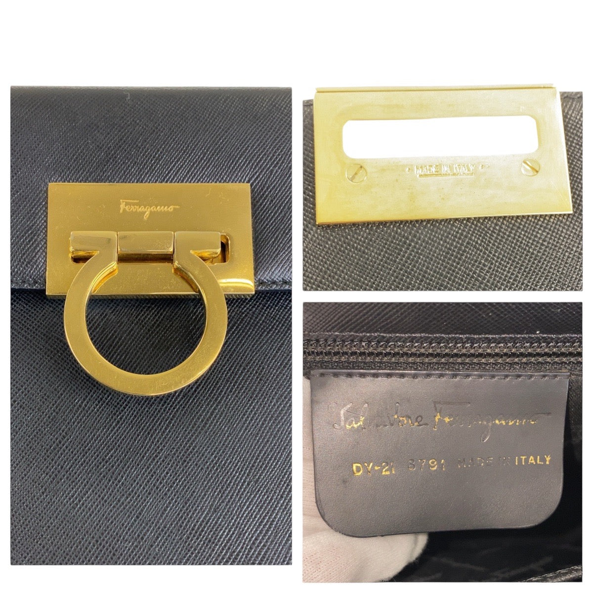 18697
Salvatore Ferragamo サルヴァトーレフェラガモ ガンチーニ ブラック 黒 ゴールド金具 レザー ハンドバッグ  レディース ABP40
