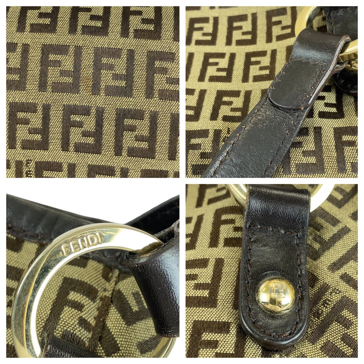 18698
FENDI Fendi Vintage Zucchino Brown Gold Hardware Canvas / Leather 8BH197 Tote Bag Shoulder Bag Ladies AB30