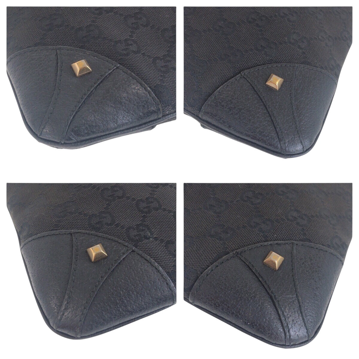 18699
GUCCI グッチ スタッズ ブラック 黒 ゴールド金具 GGキャンバス / レザー 120893 ショルダーバッグ ポシェット  レディース AB39