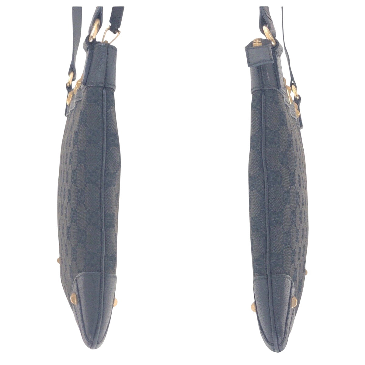 18699
GUCCI グッチ スタッズ ブラック 黒 ゴールド金具 GGキャンバス / レザー 120893 ショルダーバッグ ポシェット  レディース AB39