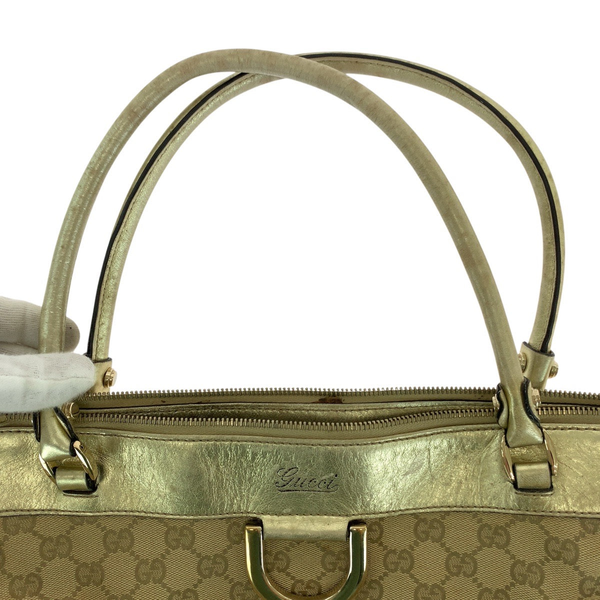18710
GUCCI グッチ アビー ベージュ ゴールド GGキャンバス / レザー 189831 トートバッグ ショルダーバッグ  レディース AB39