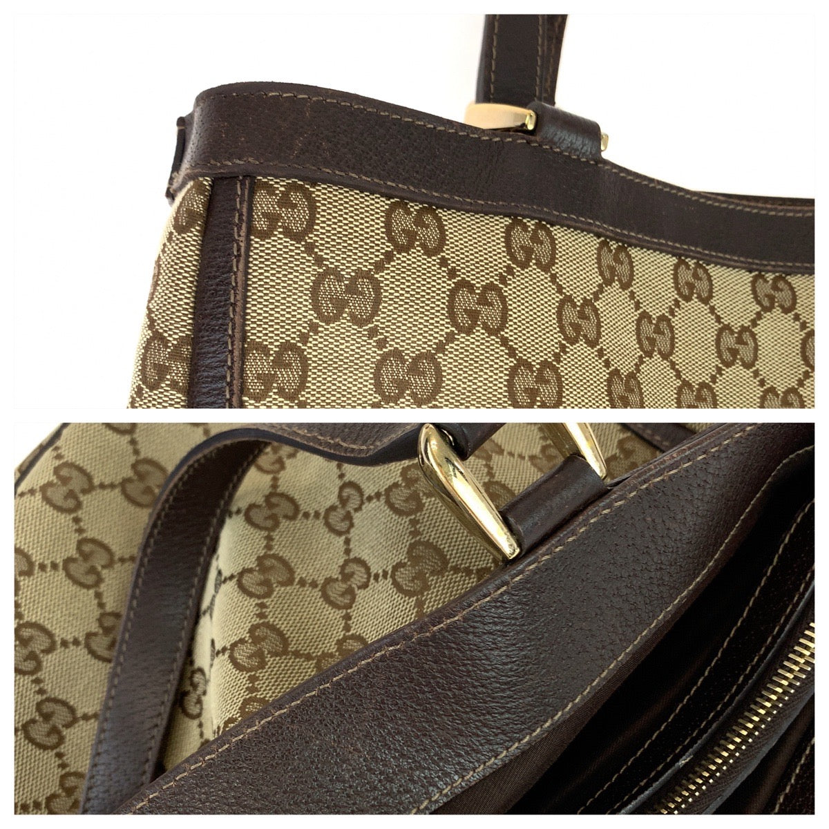 18711
GUCCI グッチ アビー ベージュ ブラウン ゴールド金具 GGキャンバス / レザー 170004 トートバッグ ショルダーバッグ  レディース AB35