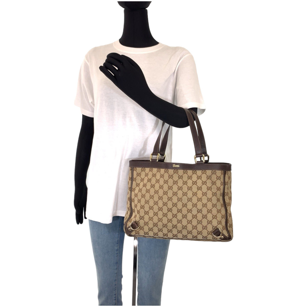 18711
GUCCI グッチ アビー ベージュ ブラウン ゴールド金具 GGキャンバス / レザー 170004 トートバッグ ショルダーバッグ  レディース AB35