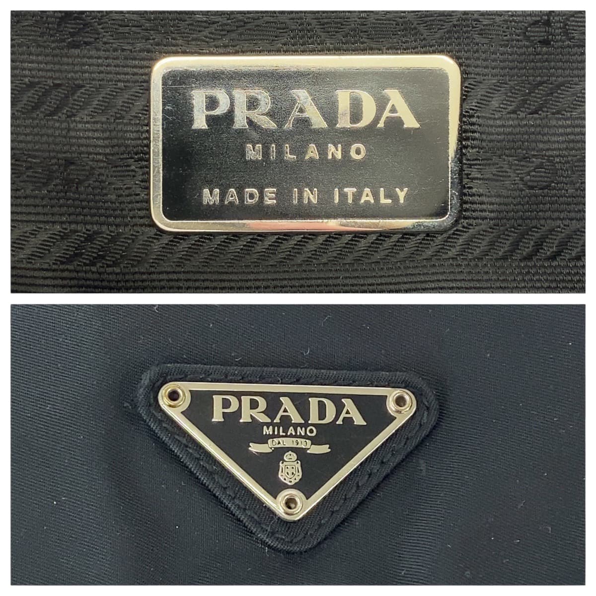 18713
PRADA プラダ テスート 三角ロゴプレート ブラック 黒 シルバー金具 ナイロン ショルダーバッグ ポシェット  レディース AB39