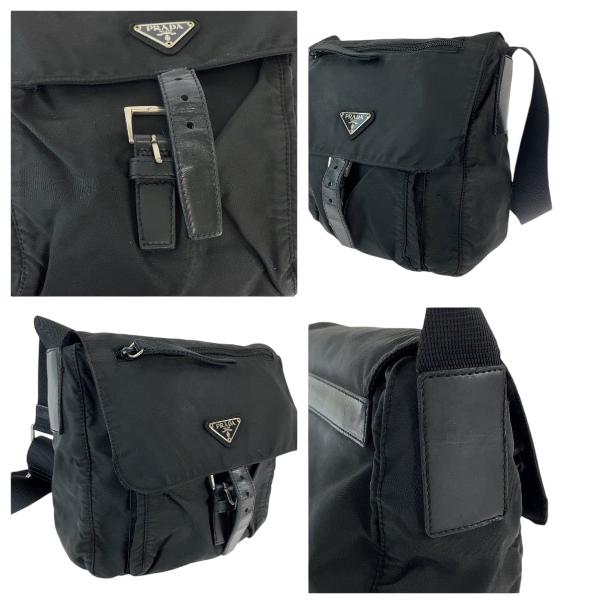 18713
PRADA プラダ テスート 三角ロゴプレート ブラック 黒 シルバー金具 ナイロン ショルダーバッグ ポシェット  レディース AB39