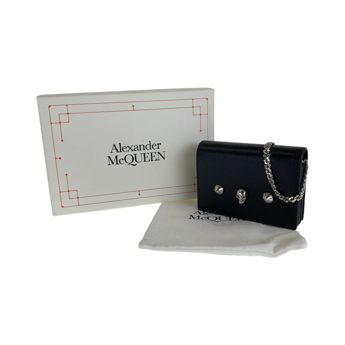 18716
Alexander McQueen アレキサンダーマックイーン スカル スタッズ ブラック 黒 シルバー金具 レザー チェーンウォレット ミニショルダーバッグ 財布 レディース S42