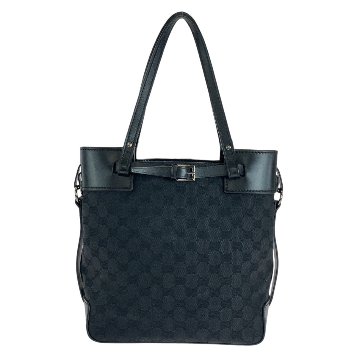 18723
GUCCI グッチ ブラック 黒 シルバー金具 GGキャンバス / レザー 107757 トートバッグ ショルダーバッグ  レディース ABP41