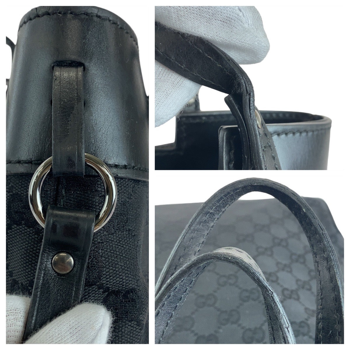 18723
GUCCI グッチ ブラック 黒 シルバー金具 GGキャンバス / レザー 107757 トートバッグ ショルダーバッグ  レディース ABP41